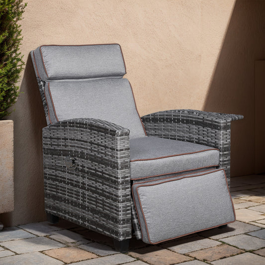 Harmony Range Reclining Armchair with Flip Table in Grey Weave and Grey Cushions