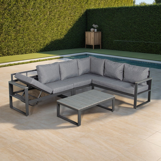 CK-03 Dune Range RHF Corner Set Charcoal Aluminium Frame With Grey Cushions