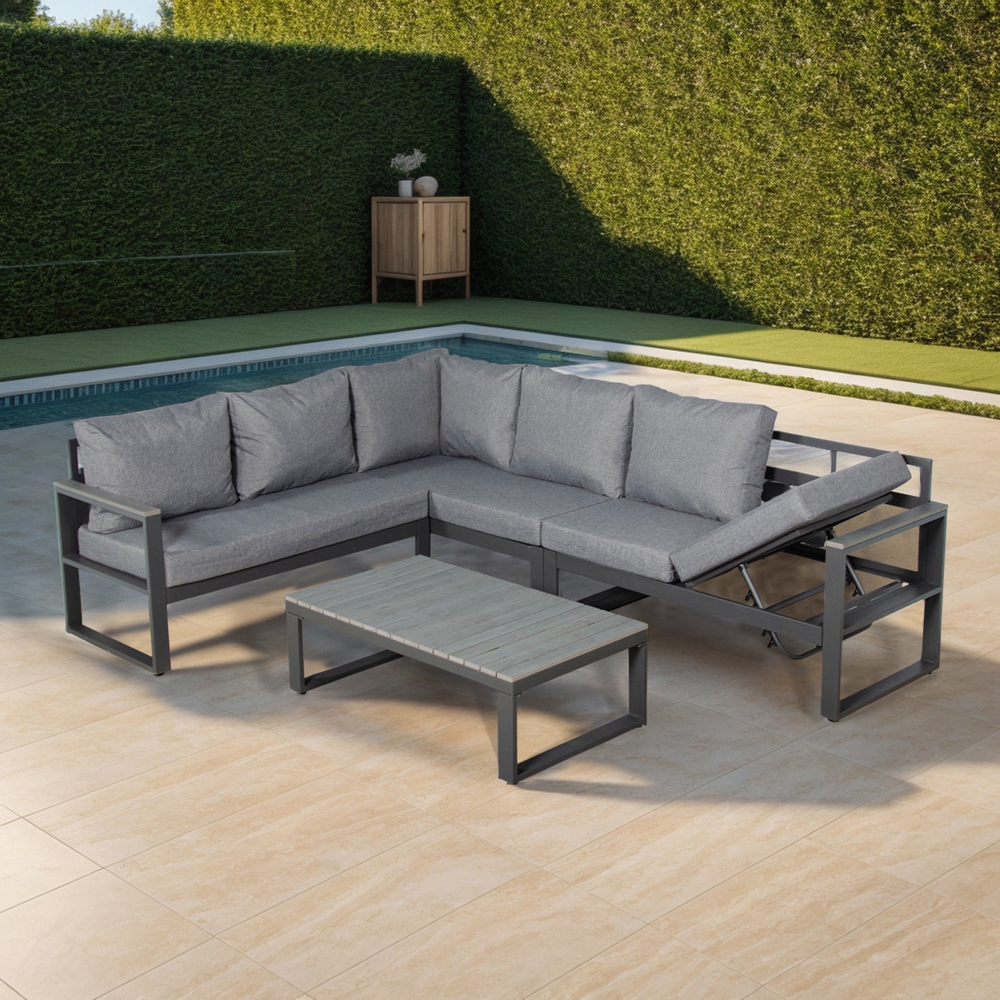 CK-02 Dune Range LHF Corner Set Charcoal Aluminium Frame With Grey Cushions