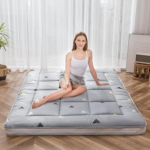 Floor Mattress for Adults-Grey-Thicken Tatami Mat Sleeping Pad Foldable Roll Up Mattress Dormitory Mattress Pad Floor Lounger Pillow Bed