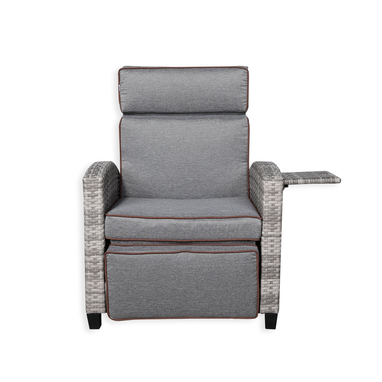 Ashley Range Reclining Armchair with Flip Table in Light Grey Weave and Grey Cushions