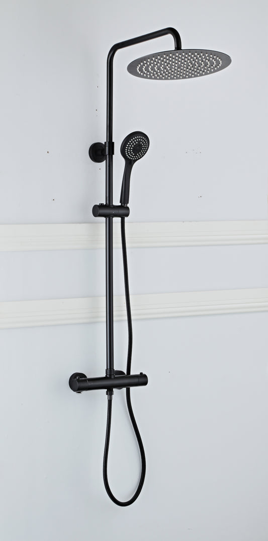 Vellamo Twist Round Thermostatic Shower Valve, Fixed Head & Handset Shower Set - Matt Black