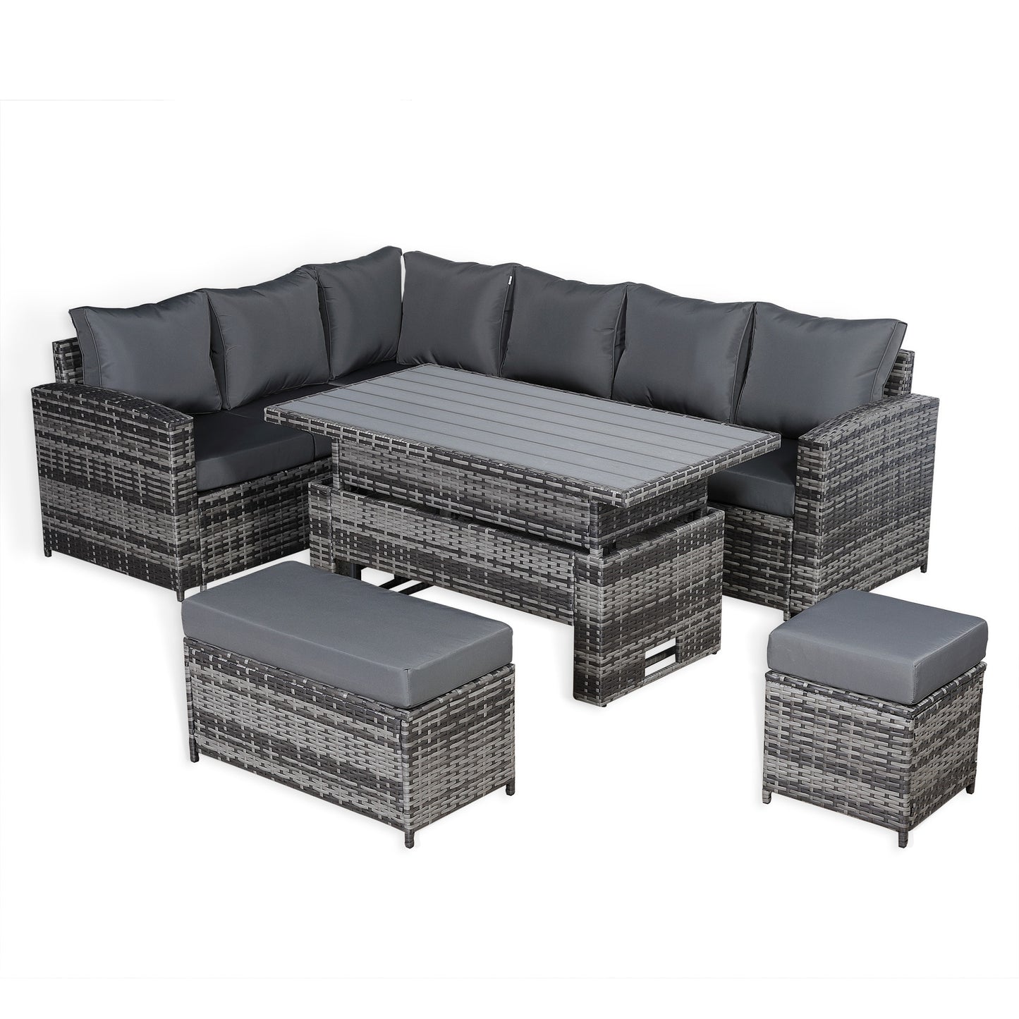 Henley Range High Back LHF Dining Corner Sofa Set in Grey Weave with Rising Table