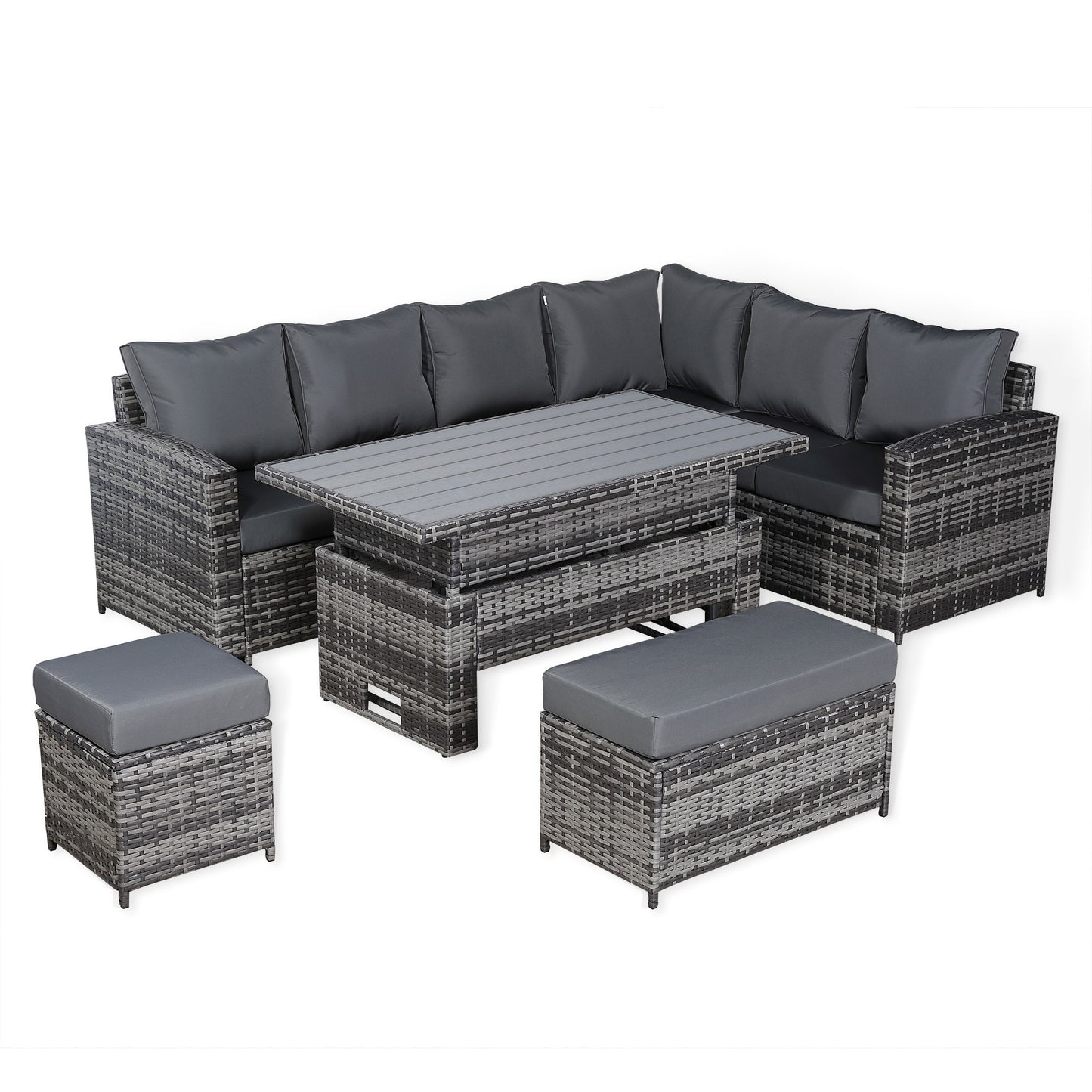 Henley Range High Back RHF Dining Corner Sofa Set in Grey Weave with Rising Table