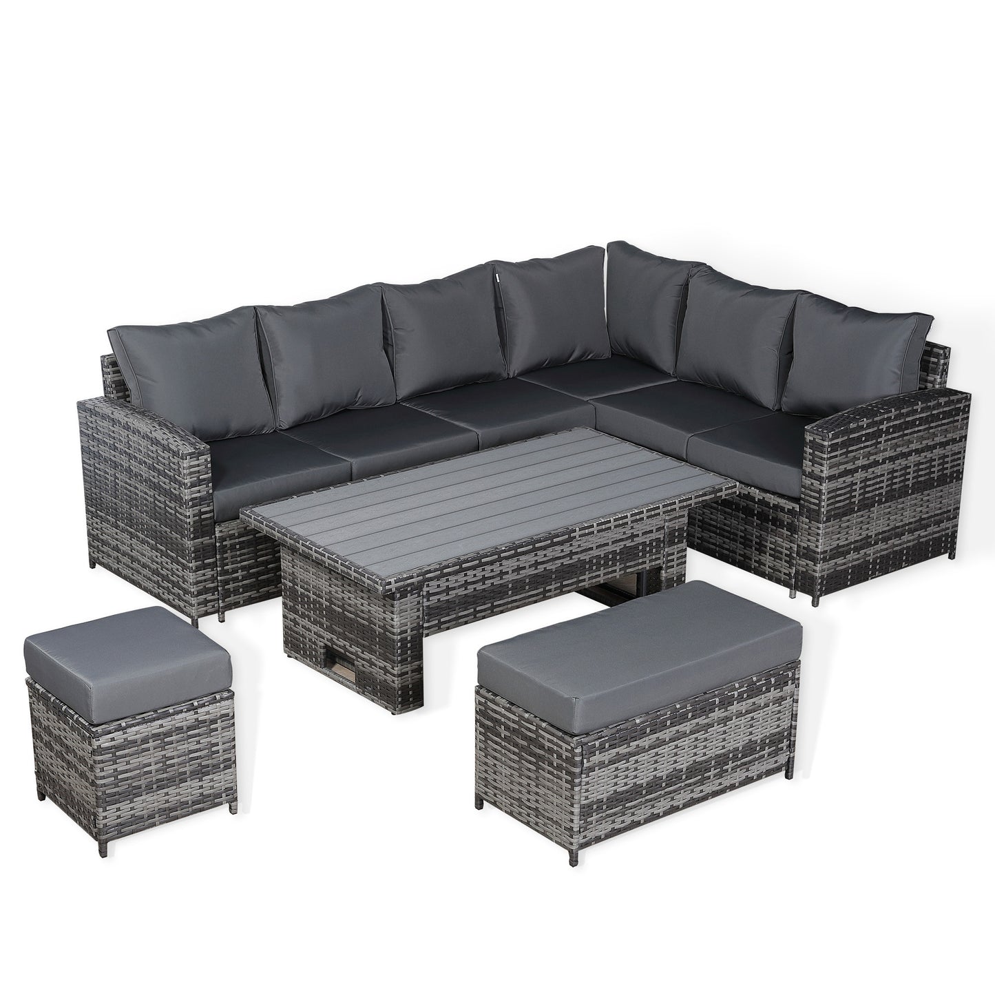 Henley Range High Back RHF Dining Corner Sofa Set in Grey Weave with Rising Table