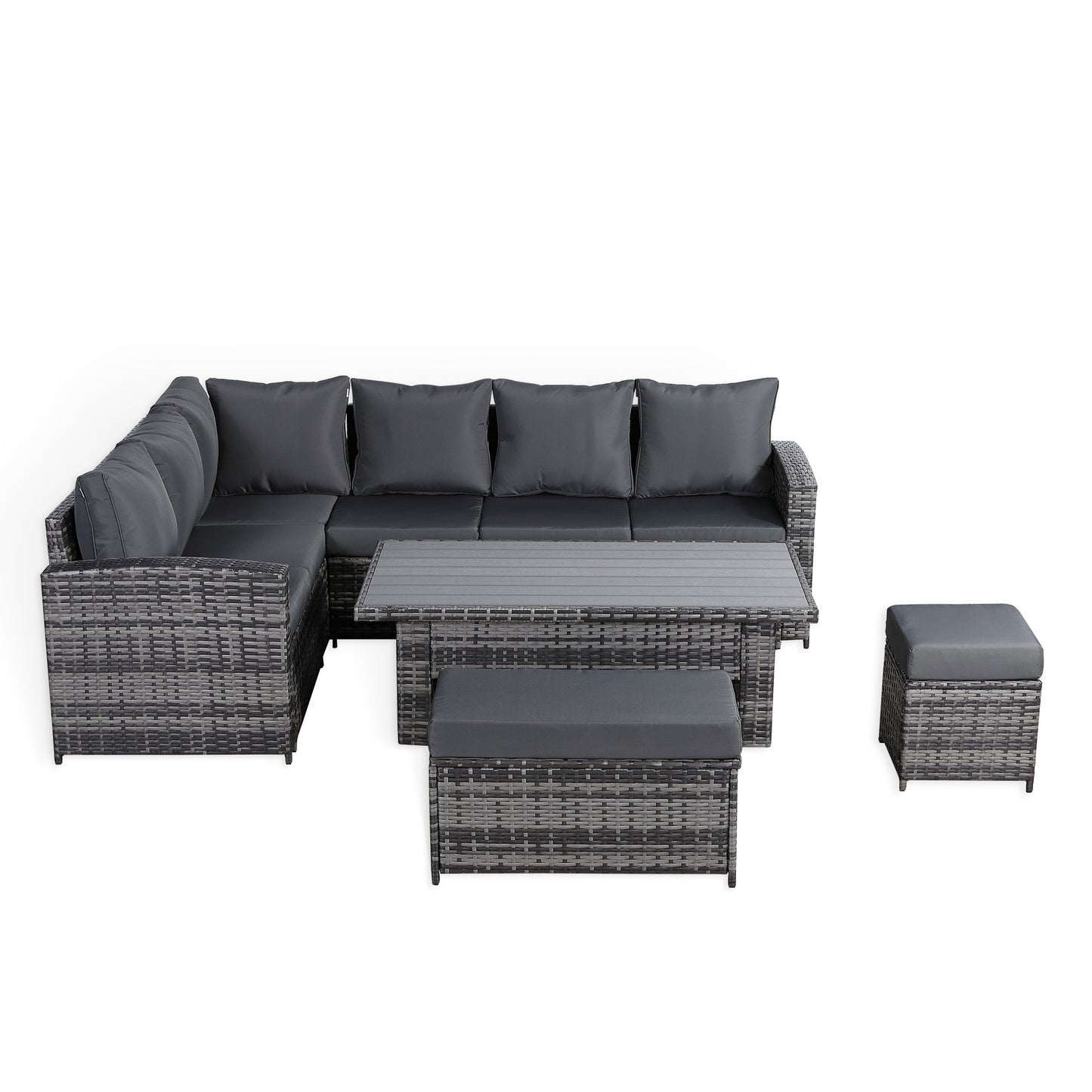 Henley Range High Back LHF Dining Corner Sofa Set in Grey Weave with Rising Table