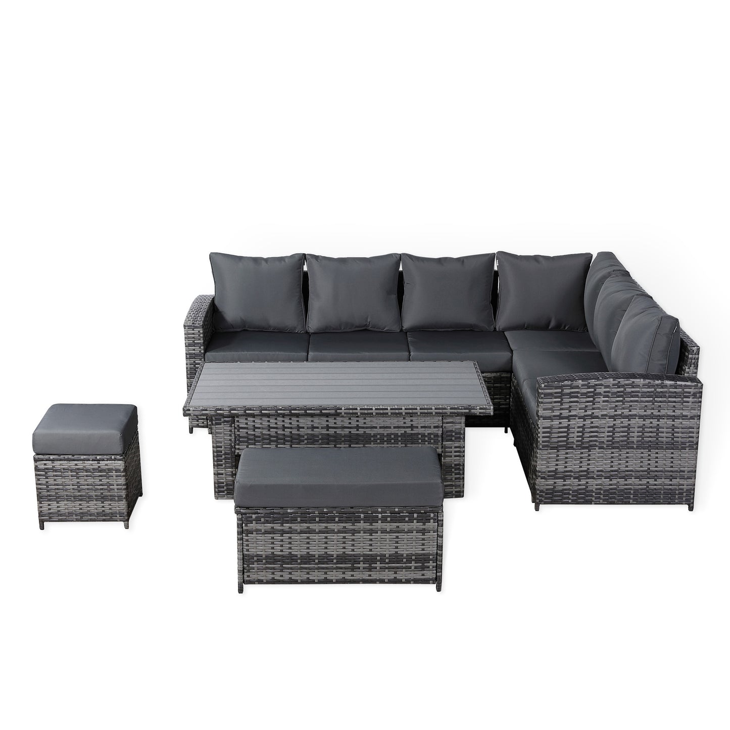 Henley Range High Back RHF Dining Corner Sofa Set in Grey Weave with Rising Table