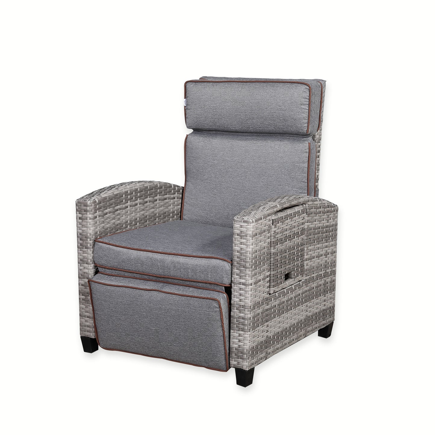 Ashley Range Reclining Armchair with Flip Table in Light Grey Weave and Grey Cushions