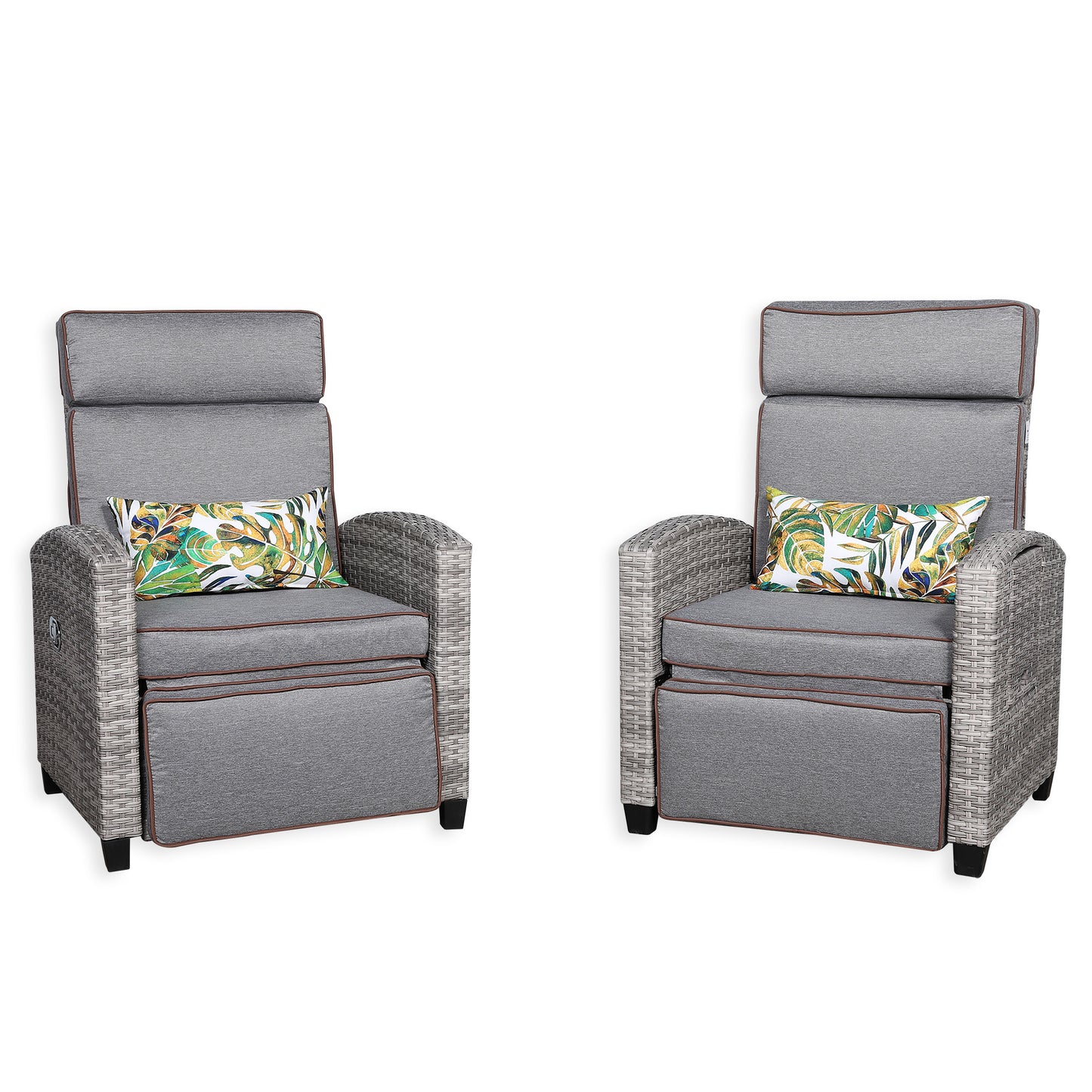 Ashley Range Reclining Armchair with Flip Table in Light Grey Weave and Grey Cushions