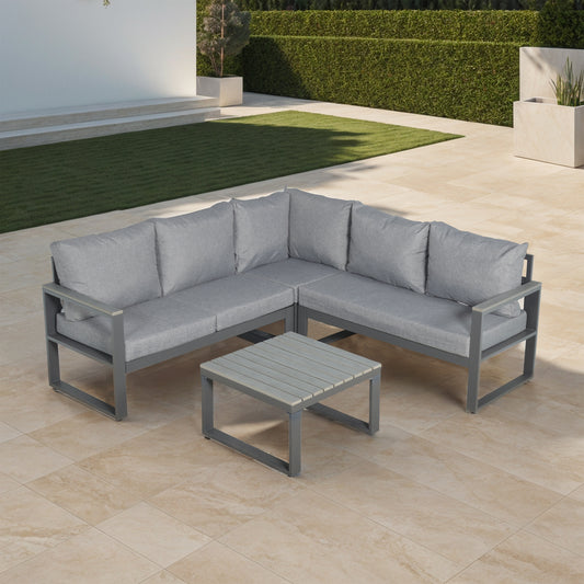 CK-01 Dune Range Square Corner Set Charcoal Aluminium Frame With Grey Cushions