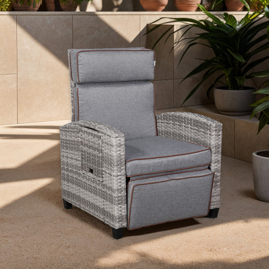 Ashley Range Reclining Armchair with Flip Table in Light Grey Weave and Grey Cushions