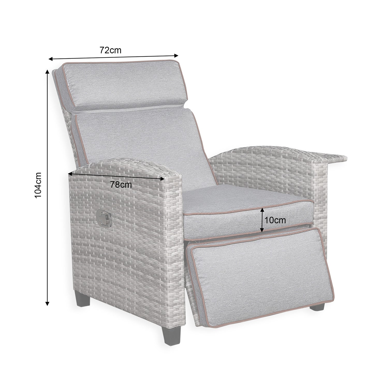 Ashley Range Reclining Armchair with Flip Table in Light Grey Weave and Grey Cushions