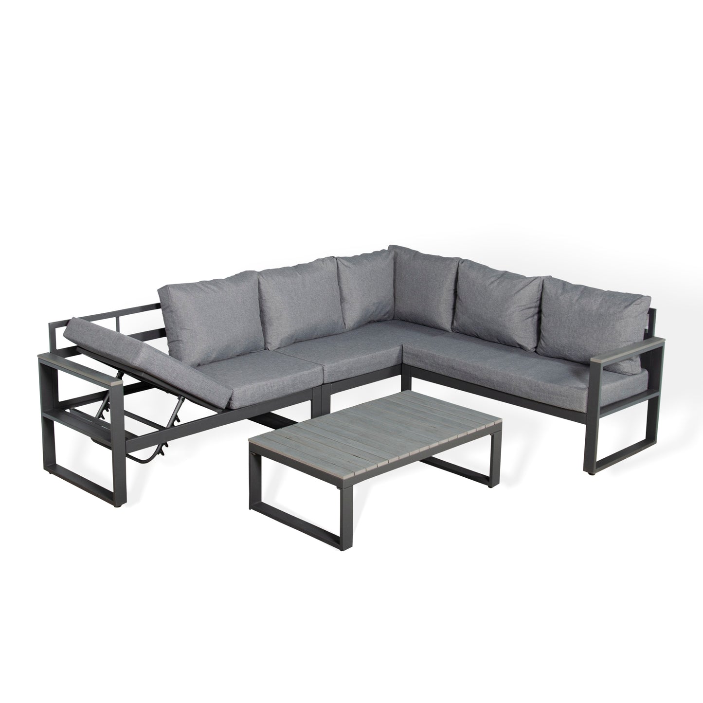 CK-03 Dune Range RHF Corner Set Charcoal Aluminium Frame With Grey Cushions