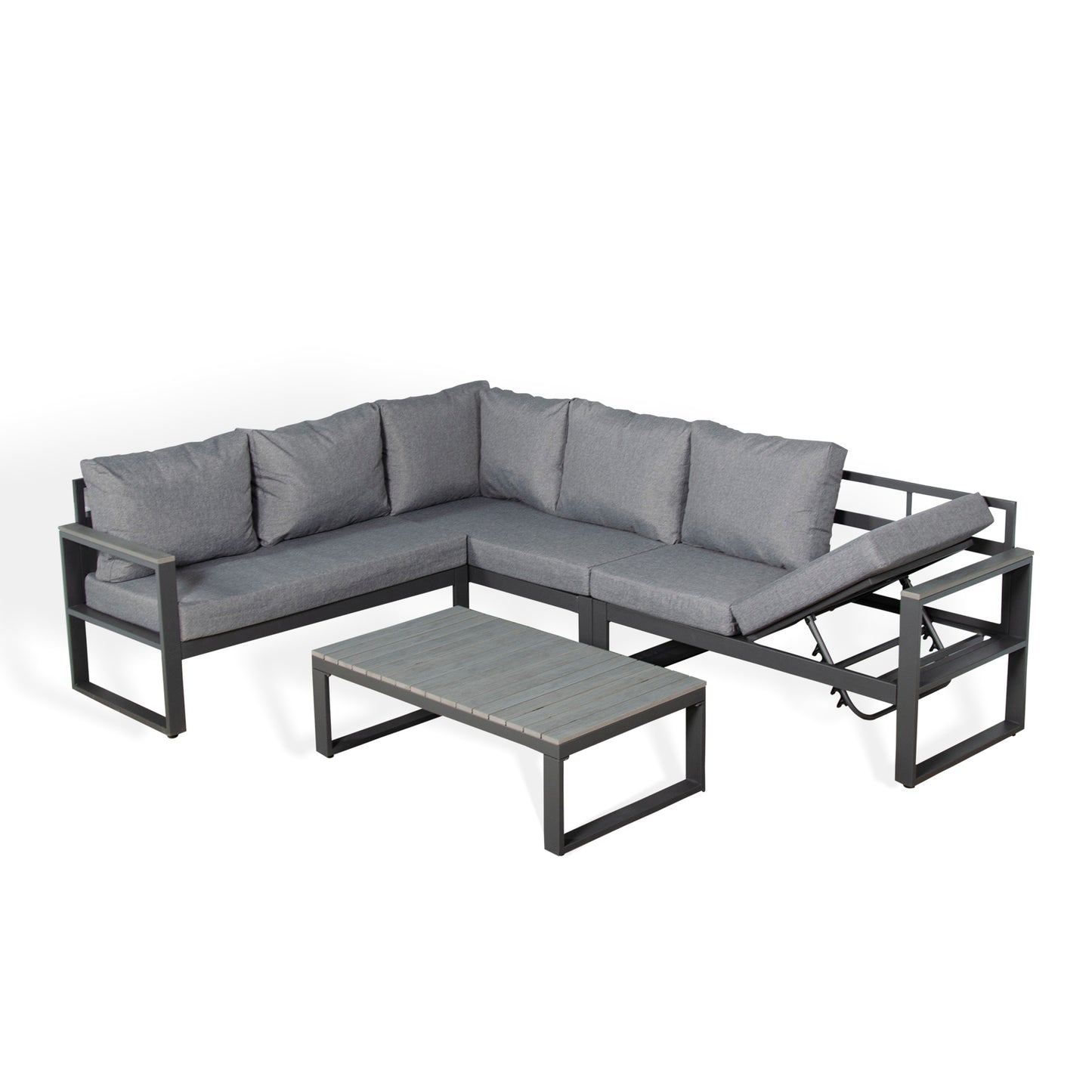 CK-02 Dune Range LHF Corner Set Charcoal Aluminium Frame With Grey Cushions