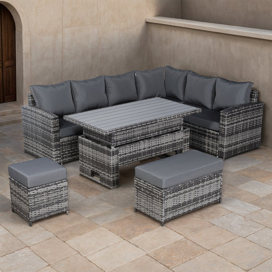 Henley Range High Back RHF Dining Corner Sofa Set in Grey Weave with Rising Table